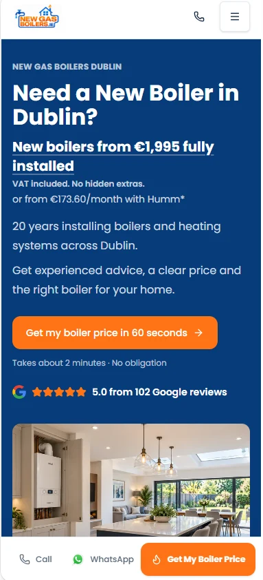 Example boiler sales website homepage on a phone