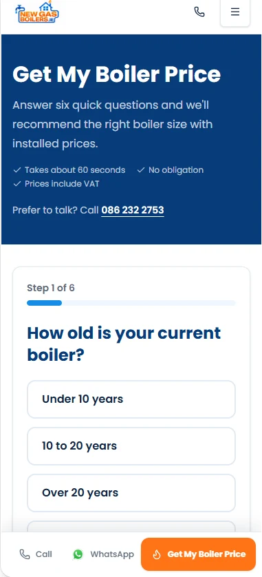 Get My Boiler Price, step 1: how old is your current boiler?